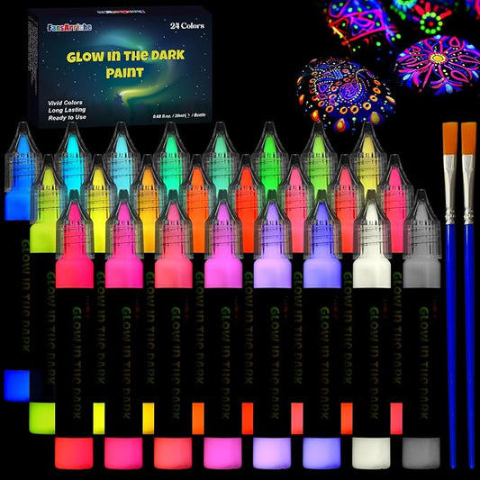 FansArriche Glow in the Dark Paint, 24 Colors x 20 ml Fabric Paint | 3D Neon by FansArriche