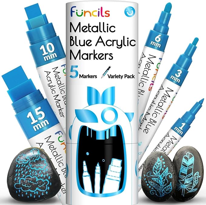 5 Metallic Acrylic Blue Paint Pen by Funcils