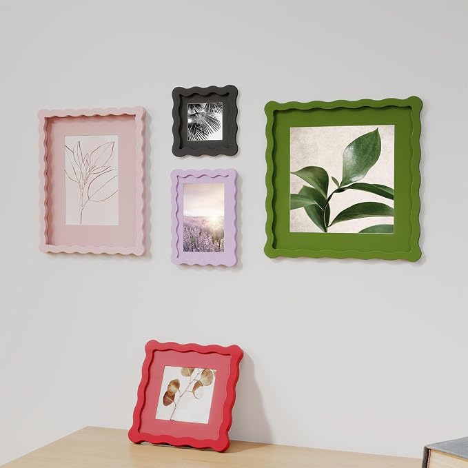 10x10 Picture Frame with Mat for 8x8, Wavy Edge Wooden Real Glass Photo Frame - Image 6