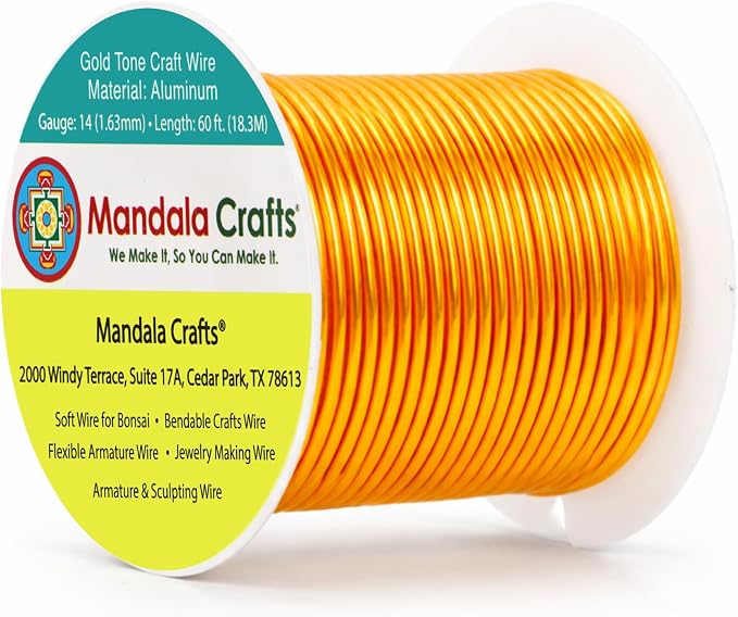 Mandala Crafts 14 Gauge Gold Tone Anodized Aluminum Craft Wire, 60 FT | Colored by MandalaCrafts