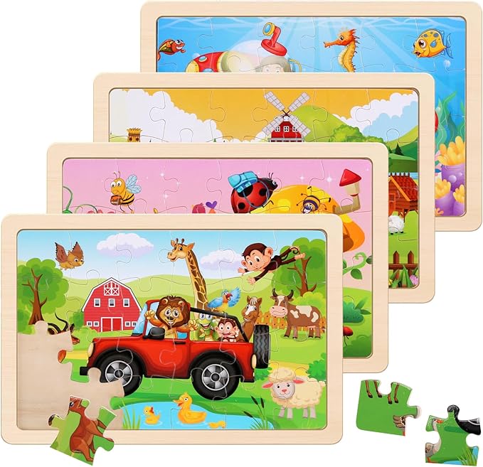 Wooden Puzzles Toys for Kids Ages 3-5, Animals Theme Wood Jigsaw Puzzles by NASHRIO
