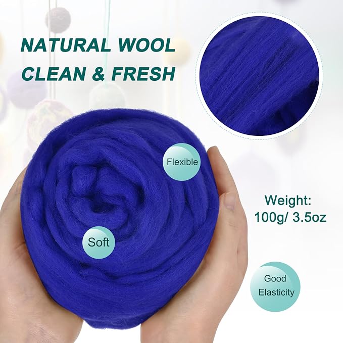 uxcell Needle Felting Wool, 3.5 Oz Nature Fibre Wool Yarn Roving - Image 2