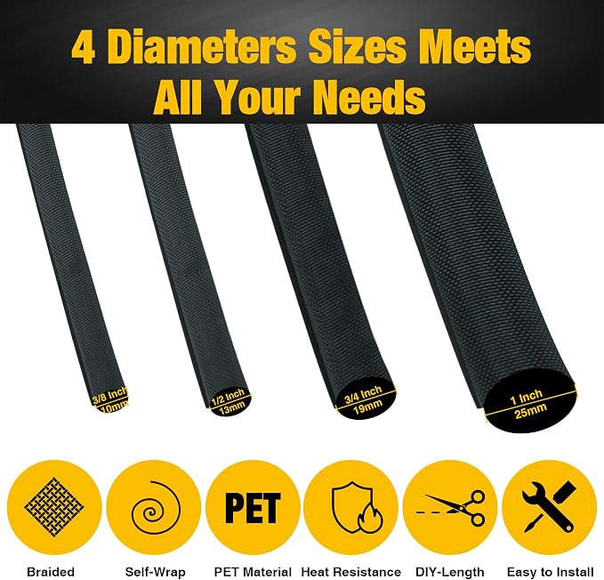 300 Inch Power Cable Management Sleeve, Cord Wraps Protectors Organizer - Image 2