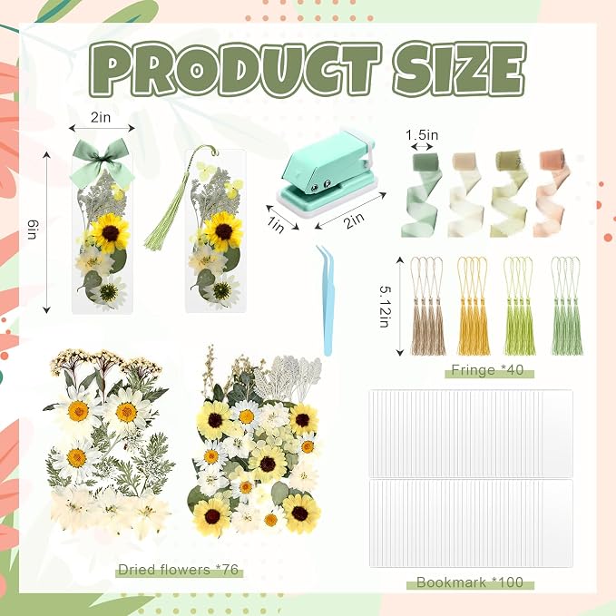AmazingSpark 222 Pcs Dried Flower Bookmark Making Kit Include DIY Pressed - Image 2