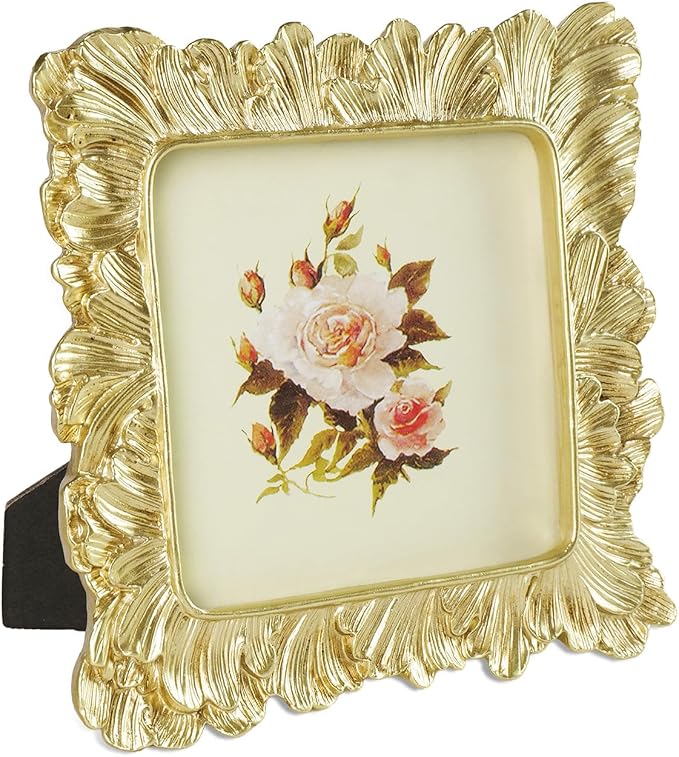 Cuspin Gold Picture Frame 5x5 Frames, Vintage Ornate Frame Palm Leaves Textured - Image 7