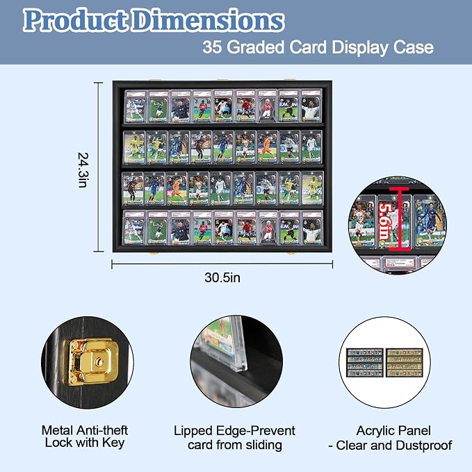 Graded Sports Card Display Case Lockable, Trading Card Collector Wall Display - Image 3