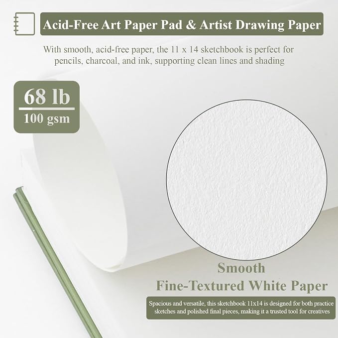 SuFly 11x14 Sketchbook, 100 Sheets Hardcover Sketch Book, 68lb/100gsm Artist - Image 3