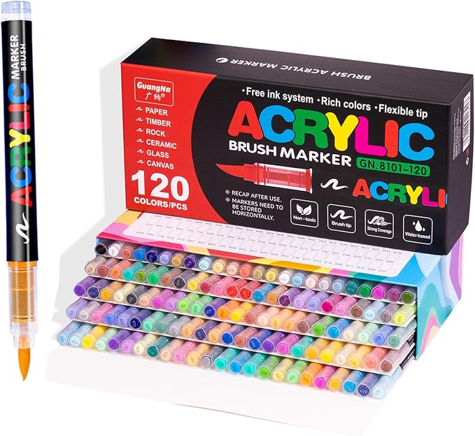 Guangna 120 Colors Acrylic Paint Markers Set by GuangnaArtSupplies