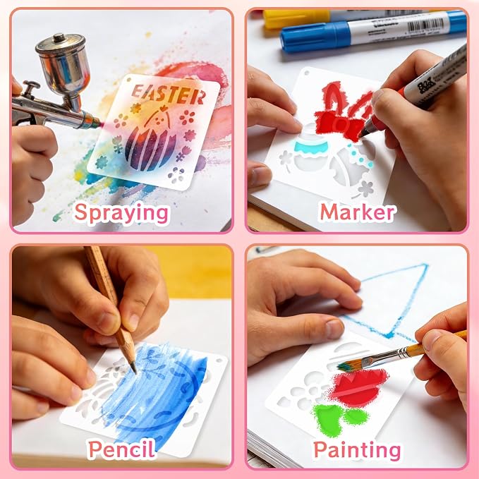 72 Pcs Easter Day Stencils for Painting Set, Reusable Eggs Rabbit Carrot Cute - Image 4