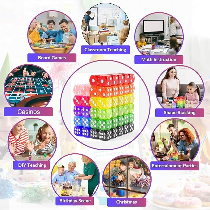 Rerdeim 110 Pieces Dice Set, Colored Game Bulk Dices, Colorful Dices, 6 Sided - Image 3