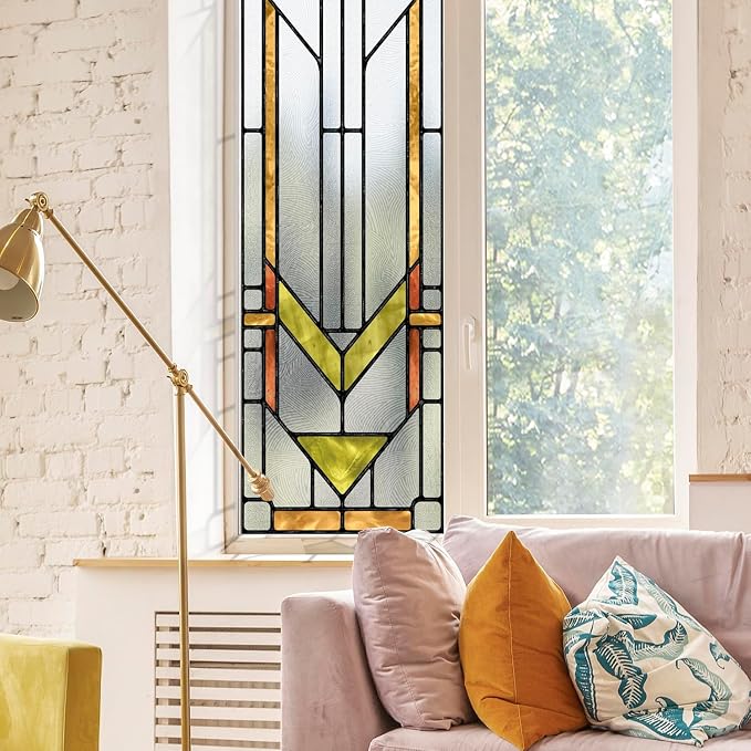 Original Hand Drawn Faux Stained Glass Window Film, Double-Sided Privacy Static by ChicSkin