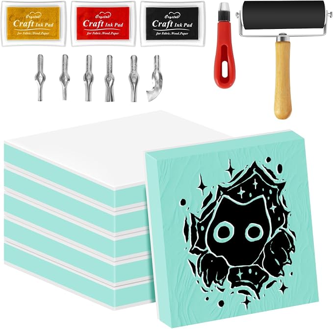 6pcs 2"x2" Rubber Carving Blocks, Linoleum Block Stamp Making Kit by Oopsu