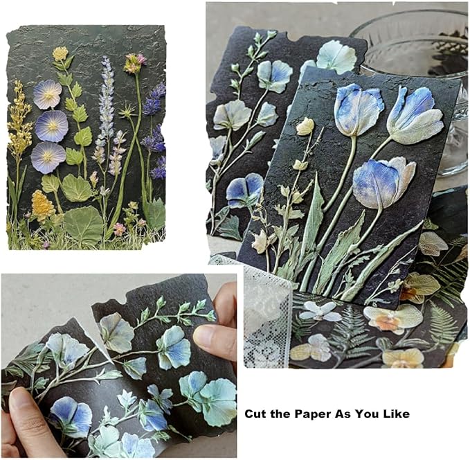 20 Sheets Vintage Green Plants Flower Scrapbook Paper 3 Sheets Embossed - Image 3