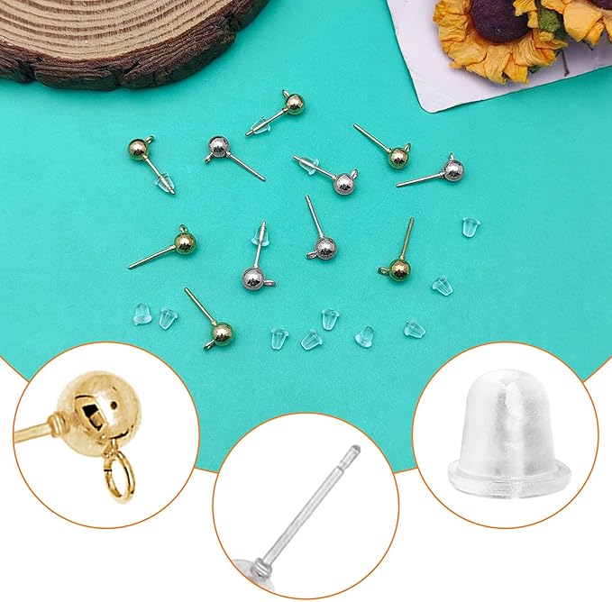 160Pcs Ball Studs for Jewelry Making, Hypoallergenic Ball Earring Studs Round - Image 7