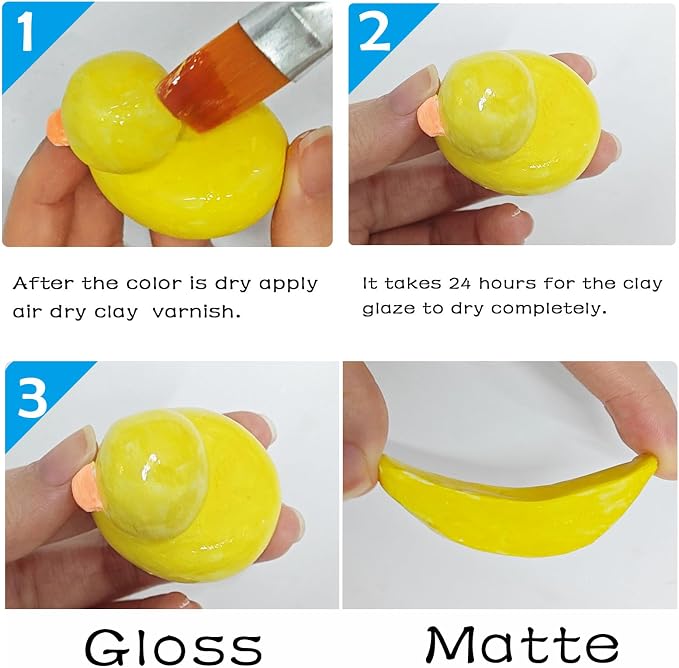 EIGTWEN 2 x 100ml Air Dry Clay Glaze, Gloss & Matte Finish, Prevents Cracking - Image 5