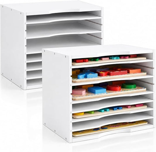 Ripeng 2 Pack 7-Tier Bamboo Puzzle Holder Rack, Adjustable Storage Organizer by Ripeng