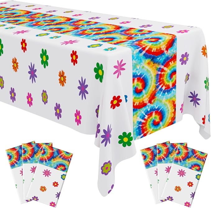 Oudain 6 Pcs Tie Dye 70s Party Decoration Hippie Tablecloth by Oudain