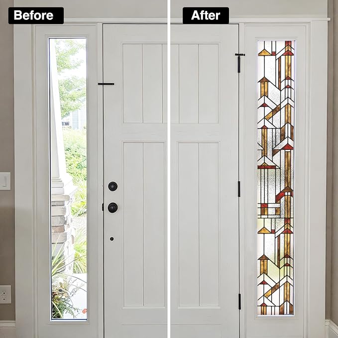 Faux Stained Glass Effect Window Privacy Film, Original Hand Drawn Static Cling - Image 3