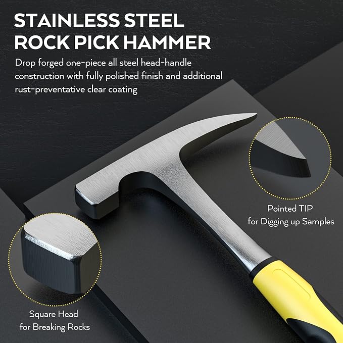 INCLY 5 PCS Geology Rock Pick Equipment Kit, 32 oz. Rock Hammer - Image 3