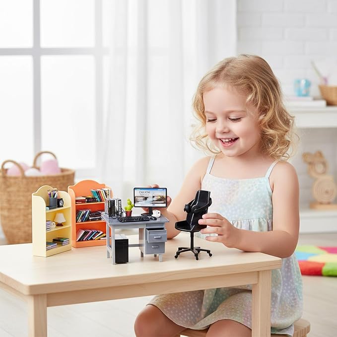 1:12 Scale Doll House Mini Computer Office Desk Furniture Accessories Set | - Image 7