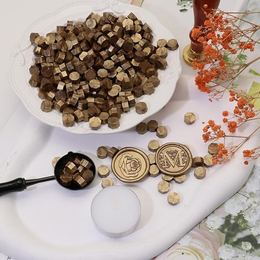 Antique Gold 300 Pcs Wax Seal Beads, Sealing Wax Beads, Refilling Octagon Wax - Image 2