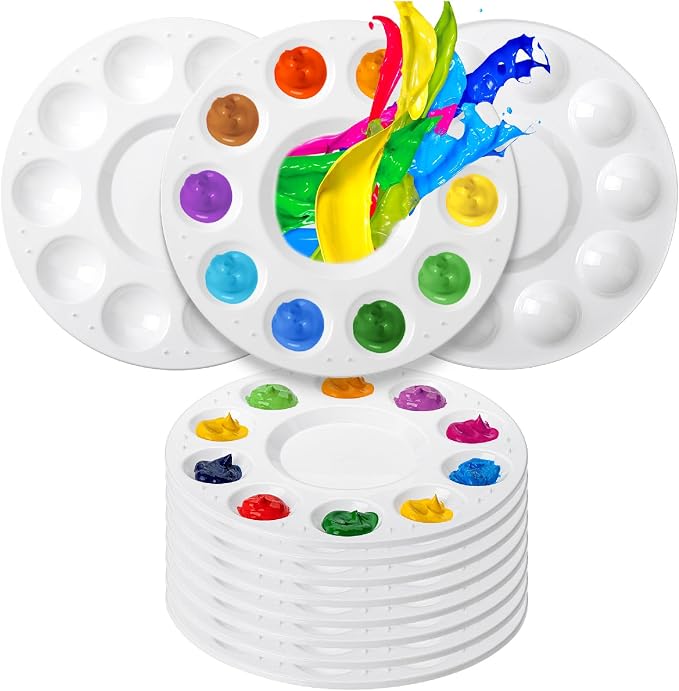 Mr. Pen- Round Paint Tray Palettes, 8 Pack | Plastic White Palettes by MrPen