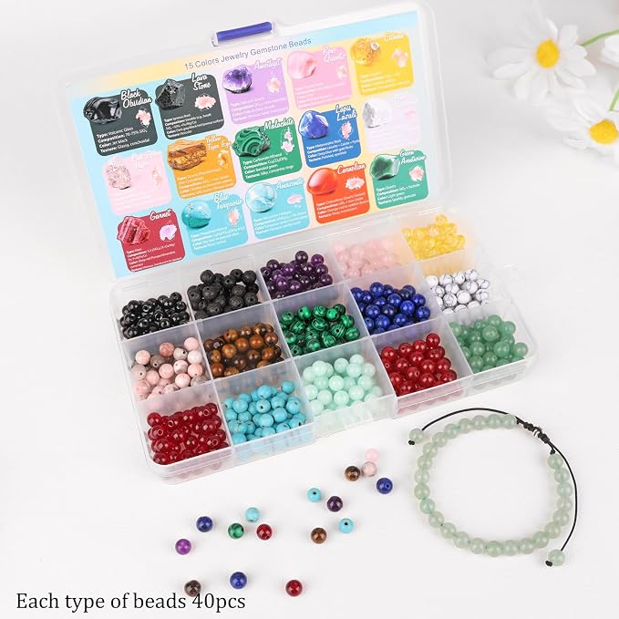 600pcs 15 Colors 6mm Natural Stone Beads Crystals - Image 4