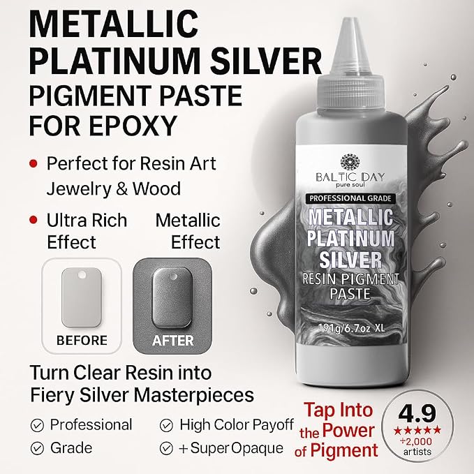 BALTIC DAY Metallic Platinum Silver Epoxy Resin Pigment Paste XL – Opaque Epoxy - Image 2