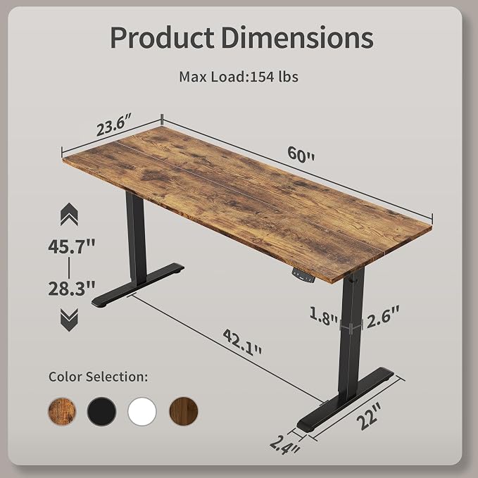 Agilestic Electric Standing Desk, 60 x 24 Inches Height Adjustable Desk - Image 3