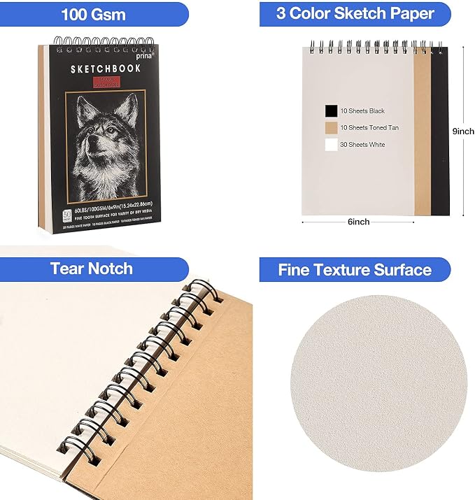 Prina 50 Pack Drawing Set Sketch Kit, Sketching Supplies - Image 5