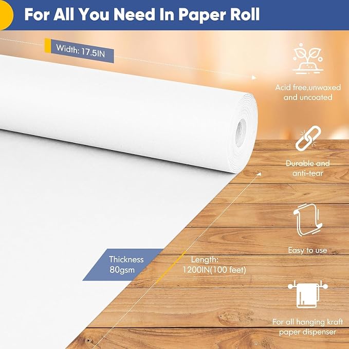 Vanhench White Wrapping Paper Roll 17.5"x1200" | - Image 2