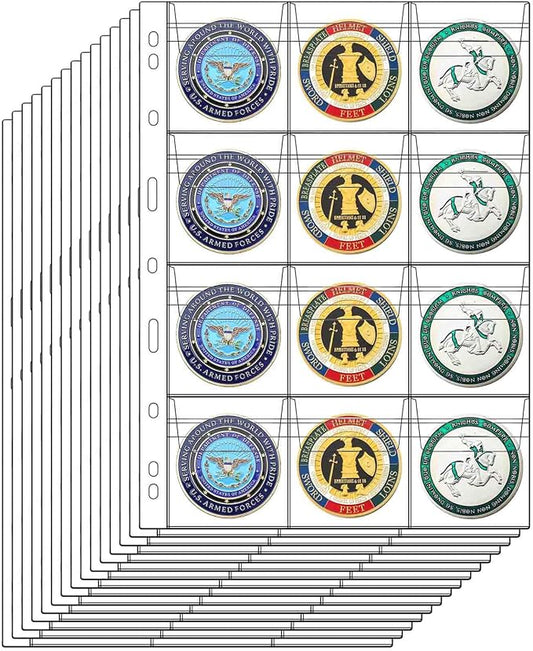 12-Pocket Coin Pages for Collectors, Standard 9-Hole Coin Collection Pages fit by Suremita