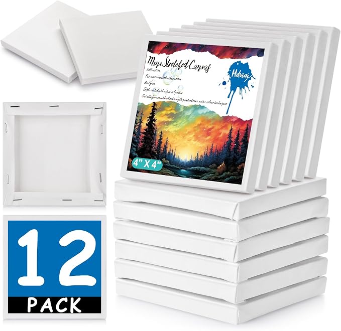 12PCS Mini Canvases for Painting – 4 x 4 in Bulk Small Square Stretched Canvases by FocusoncottonHdviai