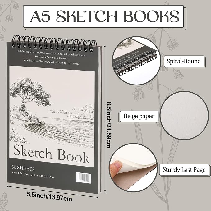 Jexine 20 Pcs 5.5'' x 8.5'' Top Spiral Bound Sketch Book 30 Sheet Each - Image 2