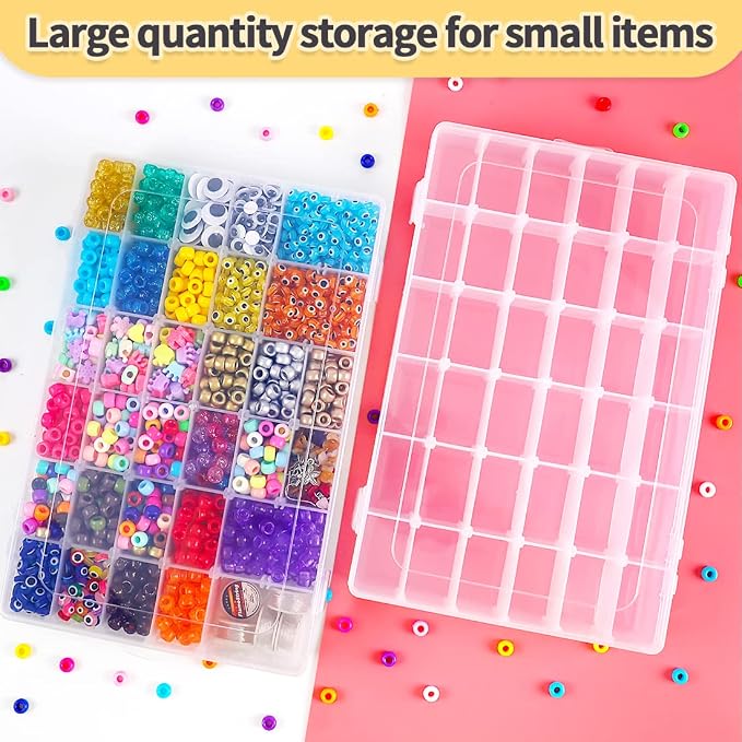 IOOLEEM 2 Pack 36 Grids Plastic Bead Organizer Box, Adjustable Dividers - Image 6