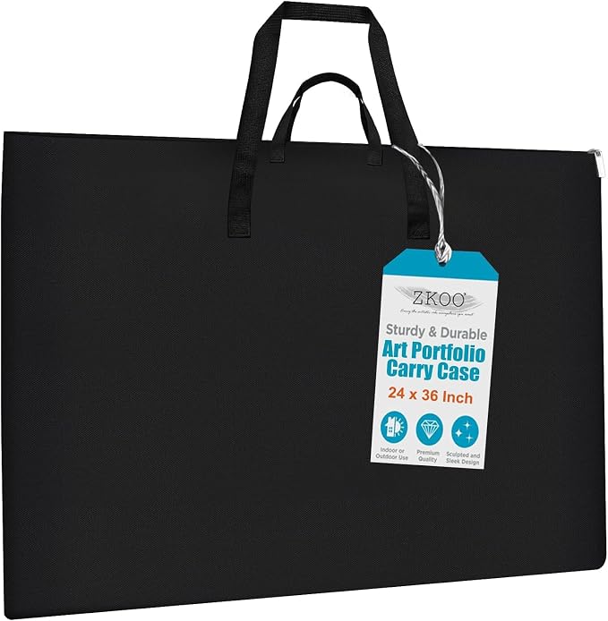 ZKOO Large Size Art Portfolio Bag, Light Weight Art Canvas Portfolio Case by ZKOO