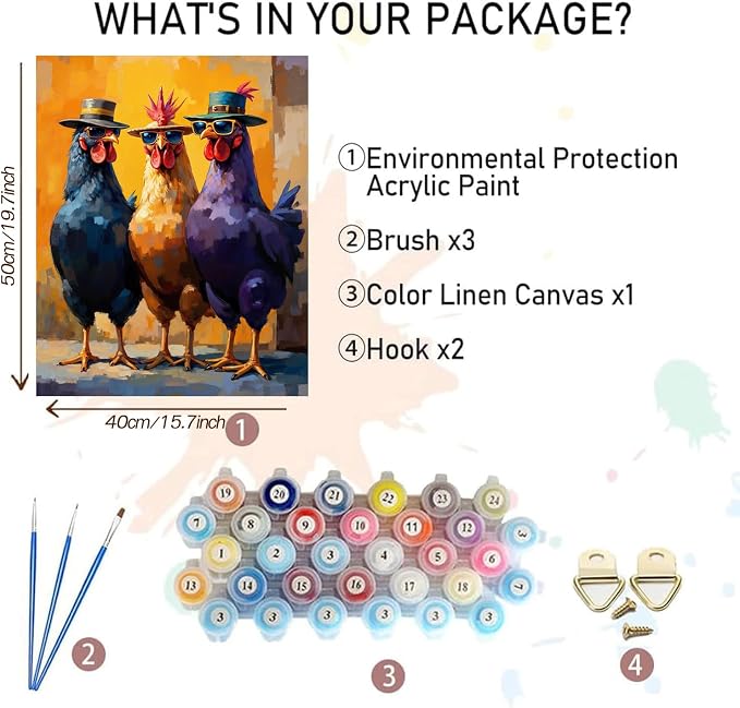 MBNTJHT Chicken Paint by Numbers Kit - Image 2