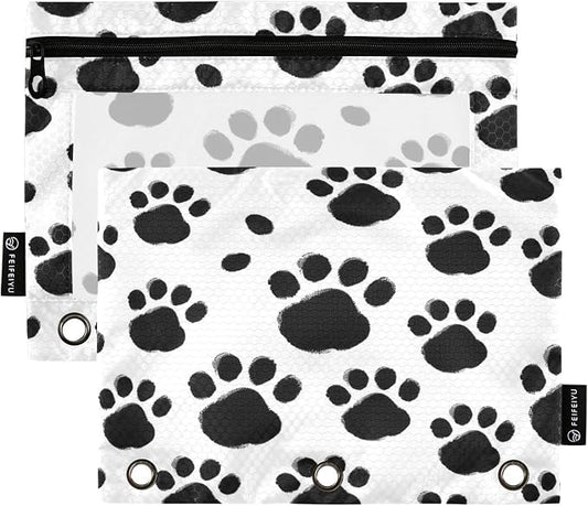 Black Paws Print Pencil Pouch for 3 Ring Binder, 2 Pack Waterproof Pencil Bags by BOENLE-WELCOMEYOURCOMING