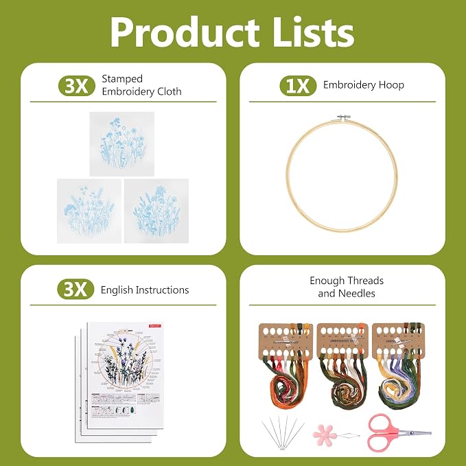Santune 3 Pack Embroidery Kit for Beginners, Needlepoint Cross Stitch Kits for - Image 4