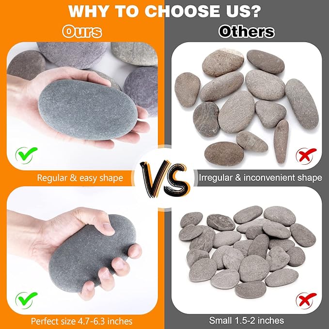 River Rocks for Painting 6 Pcs Extra Large 4.7-6.3 Inch Flat Smooth Painting - Image 3