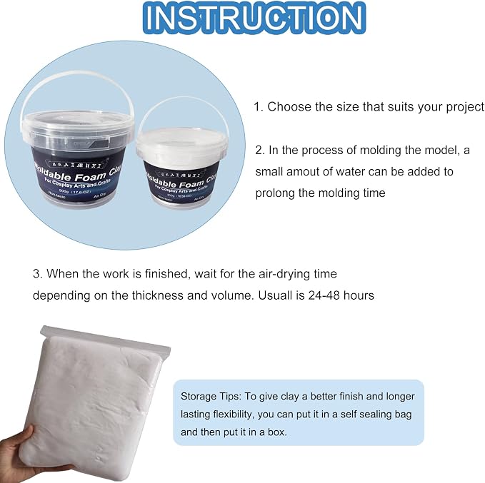 Foam Clay Cosplay Moldable Air Dry Foam Clay Craft 500g White Lightweight - Image 5