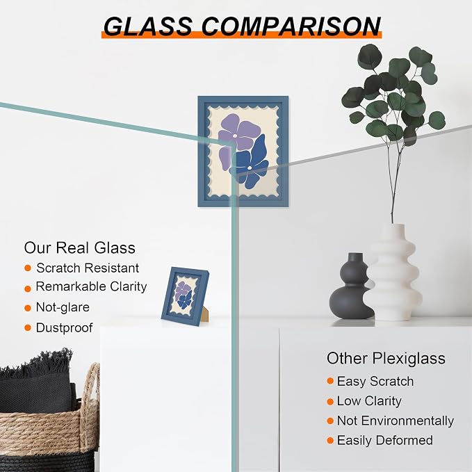 5x5 Picture Frame with Wavy Mat, Wooden Real Glass 5 x 5 Photo Frame - Image 3