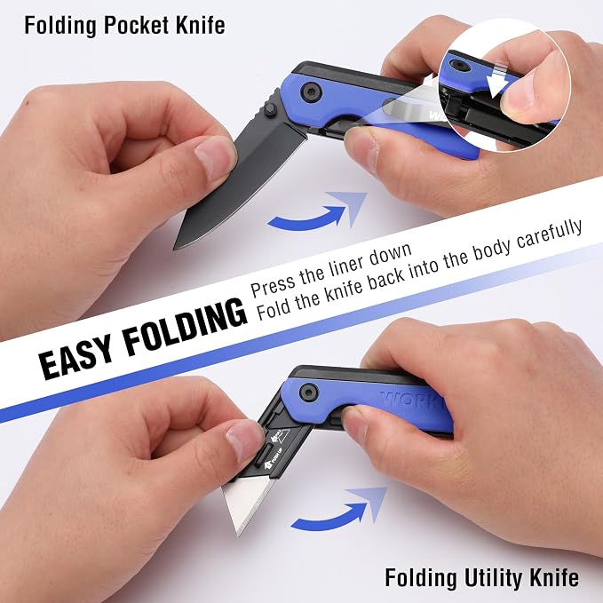 WORKPRO 2-in-1 Folding Knife/Utility Knife, Quick-Change Box Cutter - Image 4