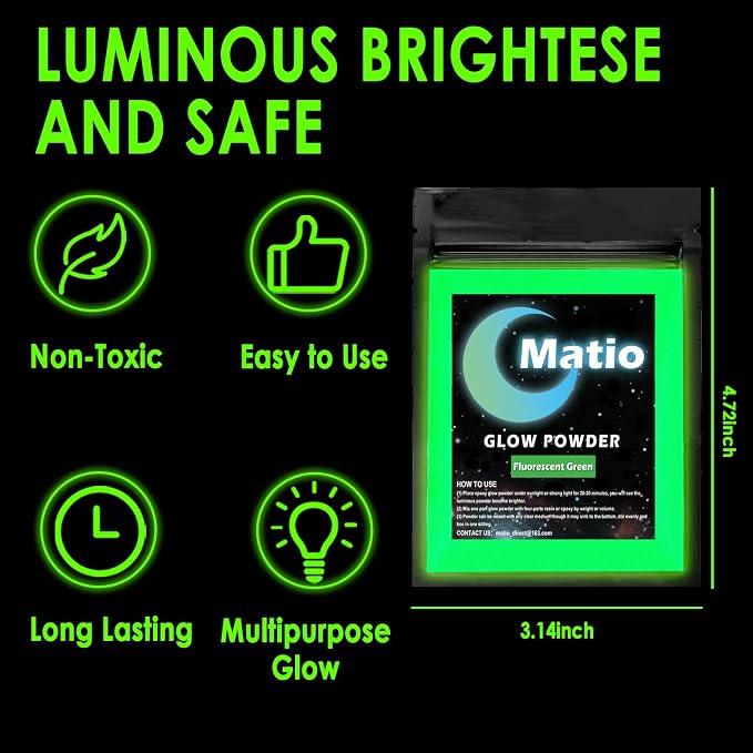 Matio Glow in The Dark Pigment Powder, 15g/0.5oz Fluorescent Green Pigments | - Image 4