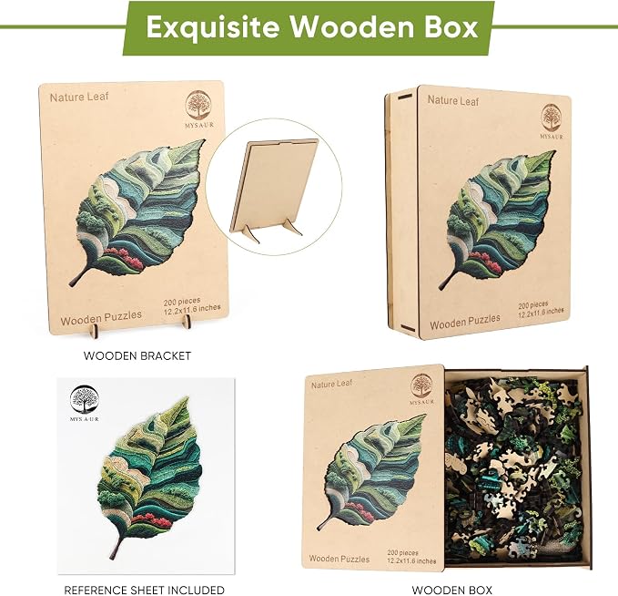 MYS A·U·R Wooden Puzzles for Adults, Nature Leaf Jigsaw Puzzle 200pcs, - Image 2