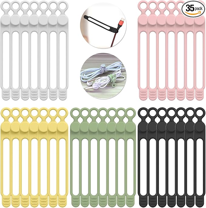 UMUST 35pcs Silicone Cable Ties, Reusable Cable Management Organizer, Wire by ELECTRONICACCESSORIES