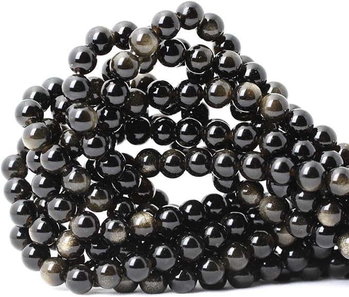 45PCS 8mm Natural Golden Obsidian Gemstone Round Loose Beads Crystal Energy - Image 3