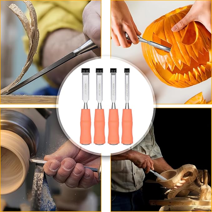 GREBSTK 4-Piece Ultra-Sharp Wood Chisel Set, CR-V Steel Beveled Blades - Image 8