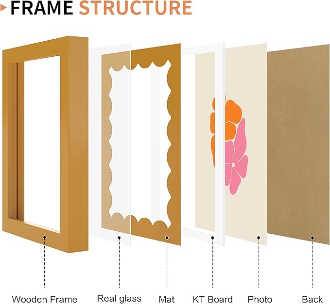 5x7 Picture Frame with Real Glass, Wooden cute 5 x 7 Photo Frame with Wavy Mat - Image 5