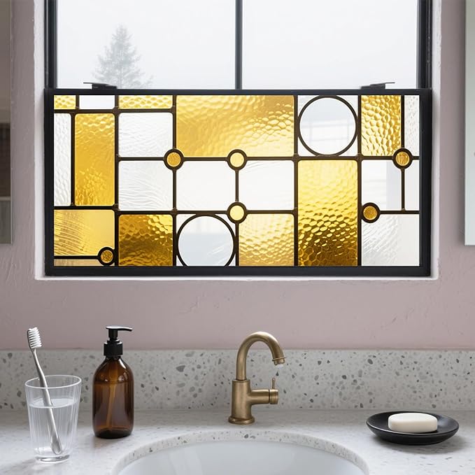 IVN Privacy Window Film Decorative Stained Glass Yellow and White Geometric by IVN